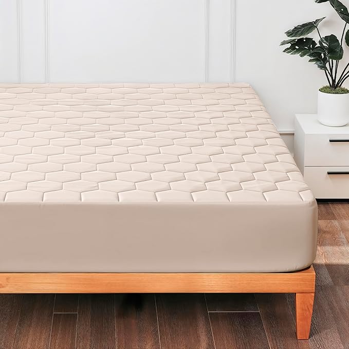 Hearth & Harbor King Size Quilted Fitted Mattress Pad Cover, 100% Waterproof Mattress Protectors, Deep Pocket Fitted Mattress Cover 8" - 21" (78" x 80", Beige Cream)