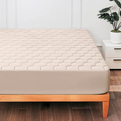 Hearth & Harbor Full Size Quilted Fitted Mattress Pad Cover, 100% Waterproof Mattress Protectors, Deep Pocket Fitted Mattress Cover 8" - 21" (54" x 75", Beige Cream)