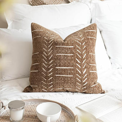 BlissBlush Fall Brown Decorative Throw Pillow Covers 20X20, Set of 2, Boho Farmhouse Cushion Cover, Cozy Soft Accent Pillowcase for Couch Sofa Bed Living Room Home Décor