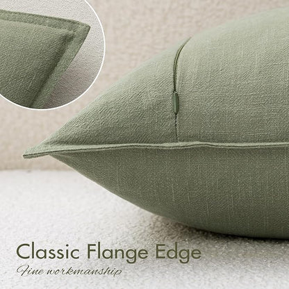 EMEMA Decorative Linen Throw Pillow Covers 22x22 Inch Grass Green Boho Farmhouse Neutral Couch Throw Pillows for Bed Pack of 2 Accent Pillowcase Modern Sofa Cushion Livingroom Home