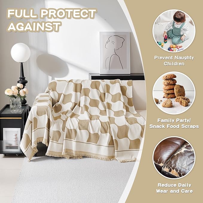 MEETSKY Couch Covers for Cushion Couch Sofa Recliner Couch Cover Loveseat Sofa Cover Sofa Slipcovers Washable Thick Couch Protector for Pets,Kids, 71" x 102", Khaki Checkerboard