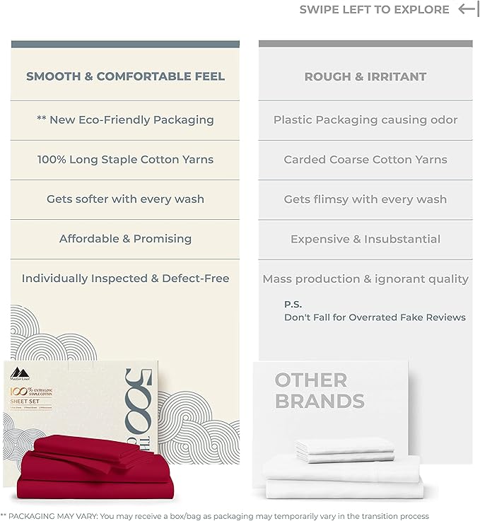 Mayfair Linen 500 Thread Count Full Cotton Sheets - 4 PC Full Size Bed Sheet Set Cotton (Red), Soft, Cooling, Sateen Hotel-Quality 16" Deep Pocket Bedsheet for Hot Sleepers (Fits 18" Mattress)