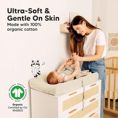 2-Pack Organic Changing Pad Covers for Girl, Boy, Neutral - 100% Cotton Changing Table Pad Cover, Soft Baby Nursery Diaper Changing Pad Sheets, Contour Changing Pads Liners, Change Pad Cover (Cameo)