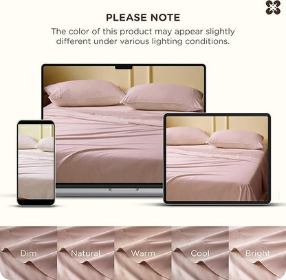 Bedsure Cooling Sheets, Rayon Derived from Bamboo & Cotton Blend, GentleSoft, Breathable, King Size Sheets Set, Deep Pocket Up to 18", Hotel Luxury Bedding for Hot Sleepers, Rose Pink