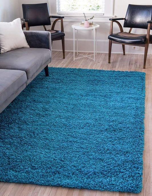 Unique Loom Solid Shag Collection Area Rug (2' x 3' 1" Rectangle, Turquoise)
