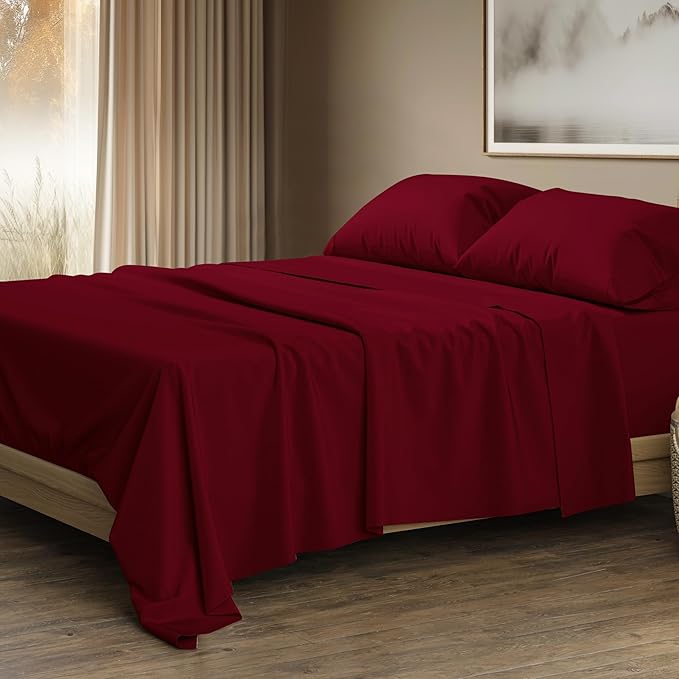 THREAD SPREAD 100% Egyptian Cotton California King Size - 1500 Thread Count 4 PC Cal King Sheets, Cooling Sateen, Burgundy