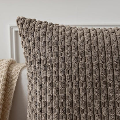 Kevin Textile 20x54 Inch Long Body Lumbar 1 Pack Boho Decorative Throw Pillow Cover Soft Striped Corduroy Rectangle Cushion Case Farmhouse Accent for Living Room Couch Sofa Bed, Light Brown