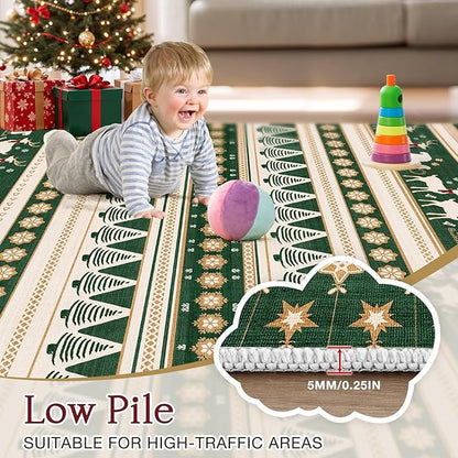 Abstract Living Room Rug 5X7 - Modern Washable Christmas Soft Thin Area Rug for Living Room Bedroom Under Dining Table - Neutral Indoor Floor Rug Carpets for Home Office Playroom Nursery - Green Gold