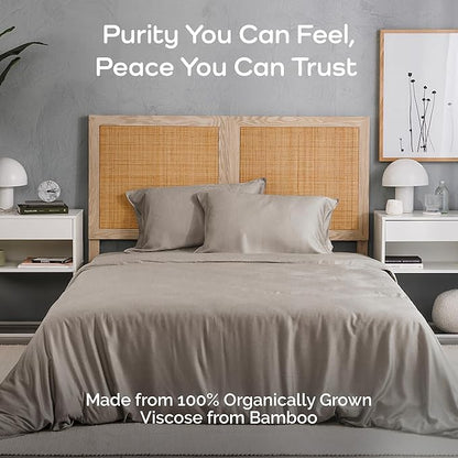 Duvet Cover Set - 100% Viscose Derived from Bamboo Duvet Cover Queen Size, 3 PC Luxury Cooling Duvet Cover for Hot Sleepers, Silky Buttery Soft Comforter Cover & 2 PC Queen Pillowcases, Sand