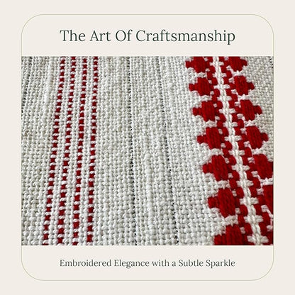 SanVia Winterberry Premium Cotton Throw Pillow Covers,20x20 inch,Red White Shimmer Stripe,Luxury Holiday Themed Handwoven Couch Pillow Covers,Hidden Zipper,Home Décor Cushion Cover,Insert Not Included