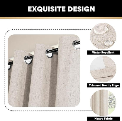 PrinceDeco 100% Blackout Curtains for Bedroom Linen Blackout Curtains 63 Inches Length Thermal Insulated Textured Drapes for Living Room 2 Panels Set,52" W x 63" L,Natural