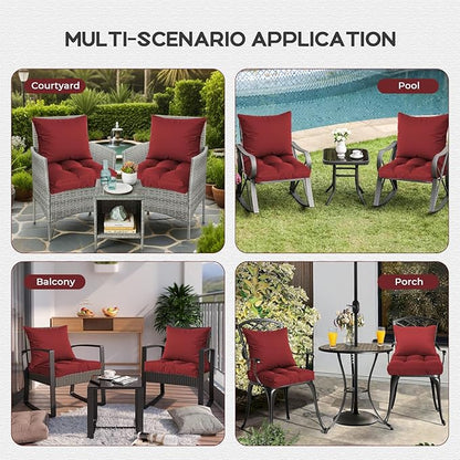 Waterproof Outdoor Chair Cushions Set of 2, Patio Cushions for Outdoor Furniture Water-Resistant & Fade-Resistant, Deep Seat & Back Cushion for Chair Sofa, 22x22 Inch (Red)