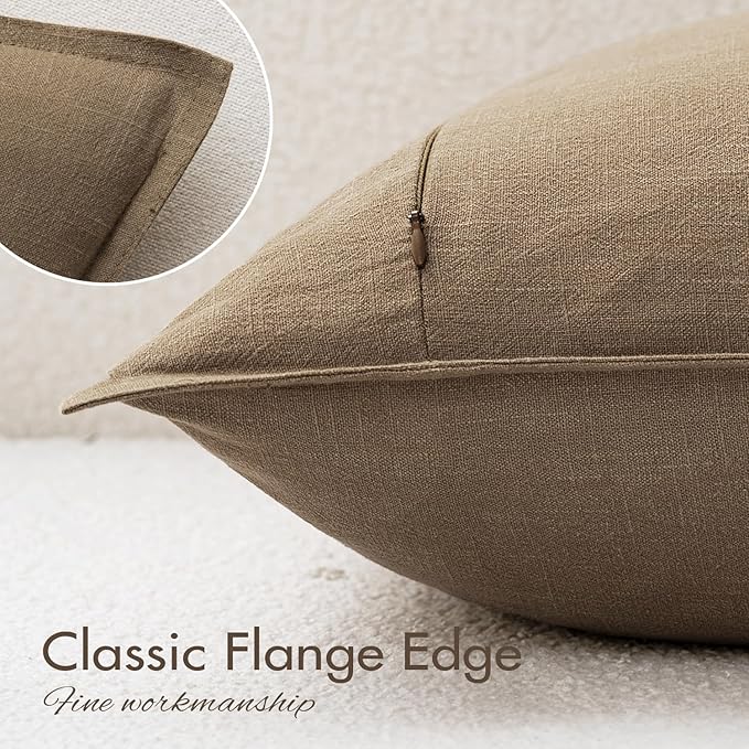 EMEMA Decorative Linen Throw Pillow Covers 20x20 Inch Curry Boho Farmhouse Neutral Couch Throw Pillows for Bed Pack of 2 Accent Pillowcase Modern Sofa Cushion Livingroom Home