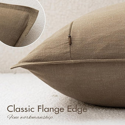 EMEMA Decorative Linen Throw Pillow Covers 24x24 Inch Curry Boho Farmhouse Neutral Couch Throw Pillows for Bed Pack of 2 Accent Pillowcase Modern Sofa Cushion Livingroom Home