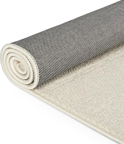 jxgzyy Beige Area Rug 5x7, 0.36'' Thick Low Pile Textured Rug, Modern Aesthetic Home Décor for High Traffic Area, Stain-Resistant Kitchen Rug with Non-Slip Backing
