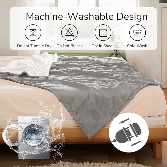 Electric Heated Blanket King Size 90"x100" - Dual-Sided with Microplush & Sherpa Fabric, 4 Heat Settings & 10 Hours Auto Off, Machine Washable - Light Gray