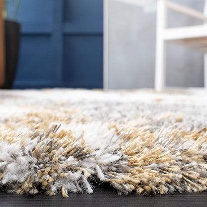 SAFAVIEH Horizon Shag Collection Runner Rug - 2' x 7', Grey & Gold, Modern Abstract Design, Non-Shedding & Easy Care, 2.6-inch Thick Ideal for High Traffic Areas in Living Room, Bedroom (HZN890D)