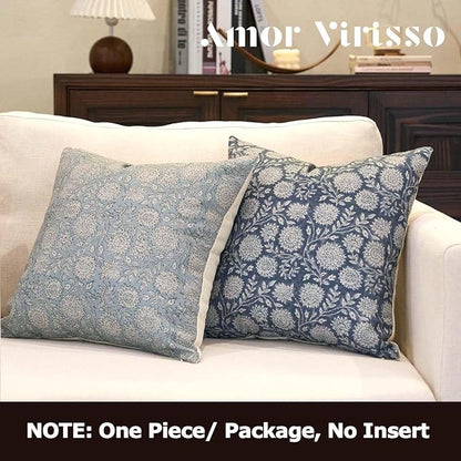 Amor Virisso Floral Pillow Covers 20x20 Throw Pillow Covers Vintage Block Print Pillow Cover Neutral Couch Pillows for Living Room Farmhouse Decorative Accent Sofa Pillows, Dusty Blue