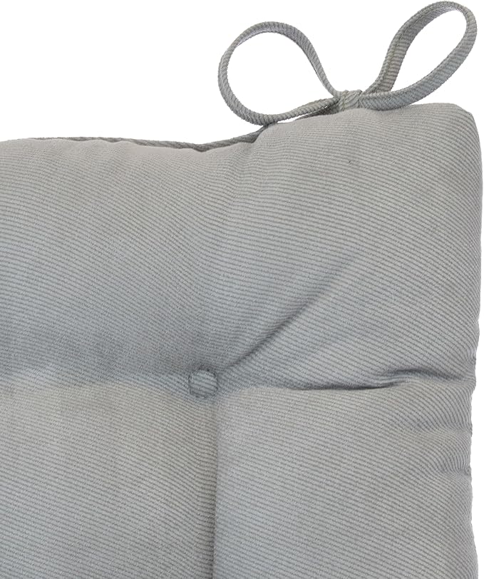 Klear Vu Omega Non-Slip Rocking Chair Cushion Set, Assembled in USA, Thick Padding & Tufted Design, Includes Seat Pad & Back Pillow with Ties, 17x17 Inches, 2-Piece Set, Twillo Gray