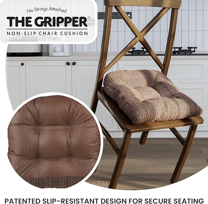 Klear Vu Gripper Overstuffed Universal Non-Slip Dining Chair Cushions for Kitchen Decor or Office Use, U-Shaped Skid-Proof Seat Pad, 17x17 Inches, 2 Count (Pack of 1), Chenille Chocolate Brown