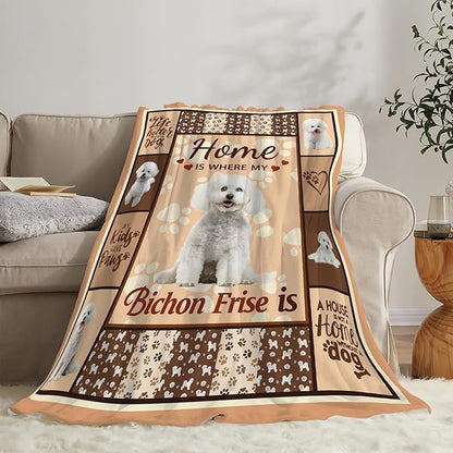 Bichon Frise Dog Print Blanket Best Dog Pet Animal Throw Blankets for Couch Sofa Stuff Decor Gifts Lightweight Soft Cozy Fleece Plush Warm Flannel Bedding for Lover Man Woman Teen Adults 50"x60"