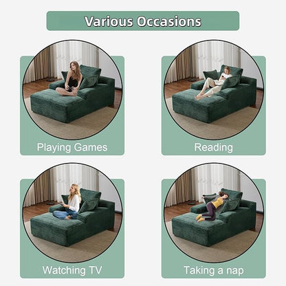 Chaise Lounge Chair Indoor, Oversized Comfy Fluffy Cloud Couch with Throw Pillows & Deep Seat, Modern Lounge Sleeper Couch with Armrests, Upholstered Sofa Bed Chair for Living Room, Green