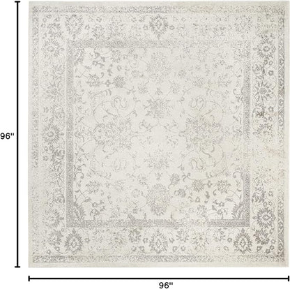 SAFAVIEH Adirondack Collection Area Rug - 8' Square, Ivory & Silver, Distressed Vintage Floral Design, Non-Shedding & Easy to Clean, Ideal for Living Room, Bedroom, Dining Space (ADR109C)