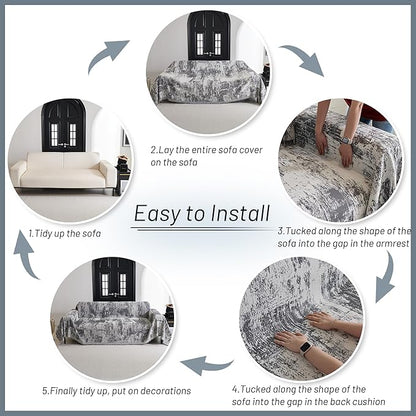 MYSKY HOME Couch Cover for Sectional Sofa Set Abstract Geometric Furniture Sofa Cover Washable for Dog Cat Pet Couch Cover 3 Seat Sofa Chenille Couch Protector Multi Use Couch Cover Blanket, 91" X150"