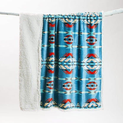 CARSTENS, INC. Ultra Premium Super Soft Plush Sherpa Fleece Oversized Throw Blanket 54" x 68", Turquoise Southwest