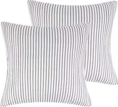 Levtex Home - Tobago Stripe Charcoal - Quilted Charcoal and White Shams Set of Two (26x26in.), No Insert - Pin Stripe - Cotton Fabric
