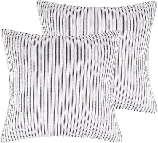 Levtex Home - Tobago Stripe Charcoal - Quilted Charcoal and White Shams Set of Two (26x26in.), No Insert - Pin Stripe - Cotton Fabric