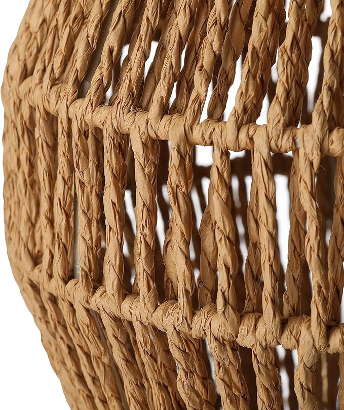Boho Table Lamps for Bedroom & Living Room - Small Natural Woven Basket Lanterns with Paper String Shades