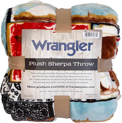 CARSTENS, INC. Wrangler Ultra Premium Super Soft Plush Sherpa Fleece Oversized Throw Blanket 54" x 68", Vintage Western