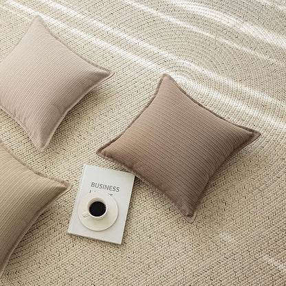 Set of 2 Cozy Striped Herringbone Flange Throw Pillow Covers, Aesthetic Embossed Pattern Pillow Covers for Couch and Bed - 20"x20", Taupe