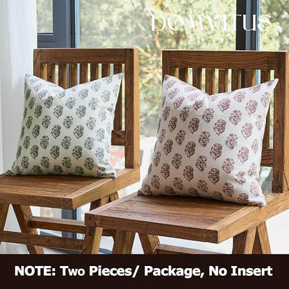 DOMVITUS Set of 2 Floral Pillow Covers 24x24, Block Print Pillow Covers Vintage Neutral Decorative Farmhouse Throw Pillow Covers for Couch Bed Living Room Brown