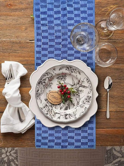 AAYU Denim Table Runners Fringed Tape Weaved,Hand Frayed Tape Weaved, 17-18 Inch X 72 Inch,