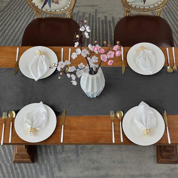 BALCONY & FALCON Velvet Table Runner 14"x118" Dark Gray Luxury Machine Washable Farmhouse Vintage Runner for Table Dining, Party, Wedding, Birthday, Easter, Thanksgiving & Christmas & Home Décor