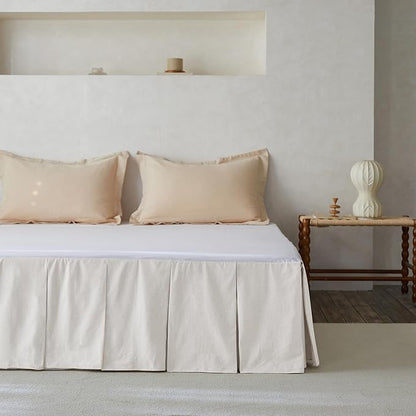 BISELINA French Linen Pleated Bed Skirt, 14" Tailored Draped Natural Linen-Cotton Blend Basic Dust Border Soft Comfort Farmhouse Bedding (14" King, White)