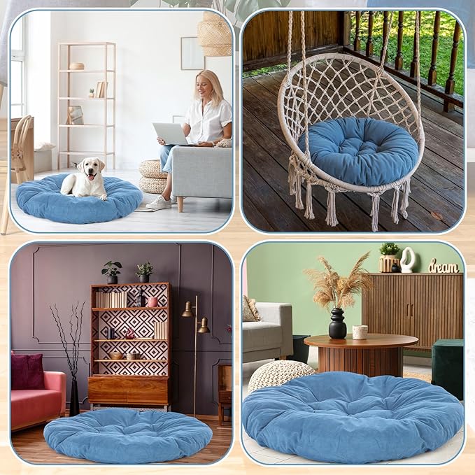 Large Floor Cushion Seating Round Floor Pillows Cushions for Adults Oversized Playroom Pillows Reading Nook Big Pillow for Sitting Meditation Yoga Living Room Sofa Balcony (Lake Blue)