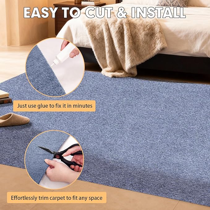 Marine Carpet,6 FT x 10 FT Blue-Gray Indoor Outdoor Carpet 0.2" Thick Boat Carpet with Water-Proof TPE Backing, Non-Slide Outdoor Marine Carpet Roll for Home, Patio, Porch, Deck