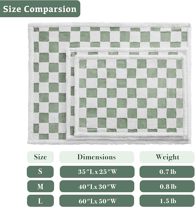 Checkered Dog Blanket, Sage Green Jacquard Sherpa Blankets for Small Dog and Cats, Cute Aesthetic Style Fluffy Fleece Pets Blanket for Couch Protection Washable, 30"x40"