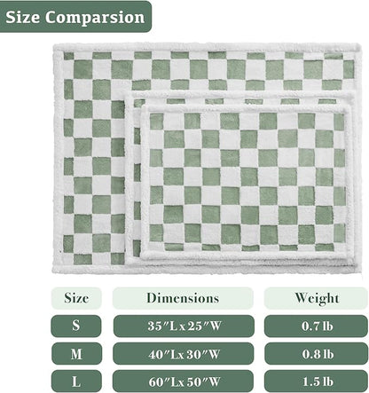 Checkered Dog Blanket, Sage Green Jacquard Sherpa Blankets for Small Dog and Cats, Cute Aesthetic Style Fluffy Fleece Pets Blanket for Couch Protection Washable, 40"x50"
