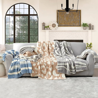 Snuggle Sac Grey Stripe Knitted Throw Blanket for Couch, Reversible Super Soft Warm Blankets Cozy Knit Fuzzy Plush Lightweight Throws for Sofa, Bed, Stripe Grey, 50 x 60 inches