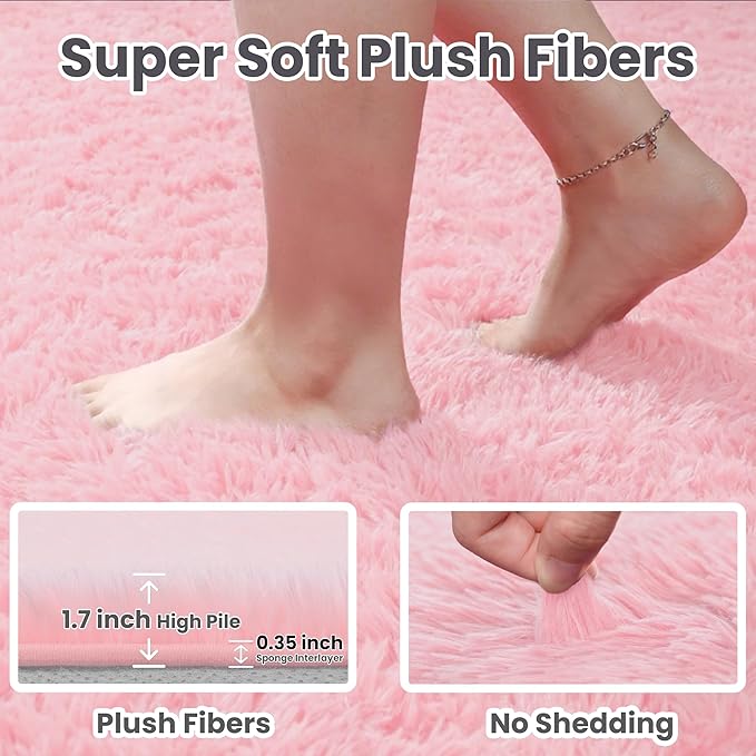 6x9 Area Rug for Living Room: Soft Fluffy Shag Pink Rugs for Bedroom, Non-Slip Large Fuzzy Plush Rug Indoor Floor Carpet for Nursery Kids Boys Girls Room, Dorms, Playroom, Modern Home Decor