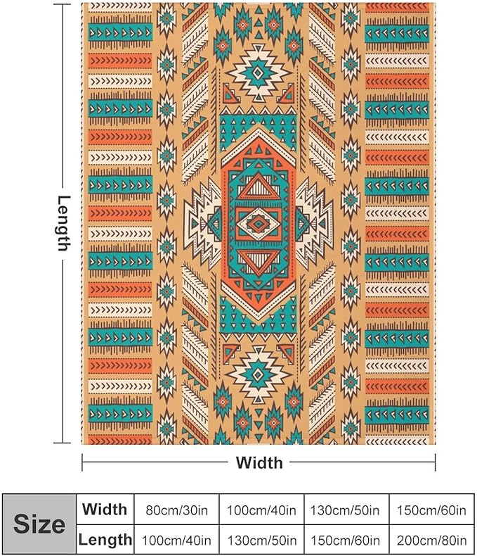 Aztec Throw Blanket, Tribal Navajo Print Native Blanket for Camping Outdoor Couch Sofa Bed 40"x50"