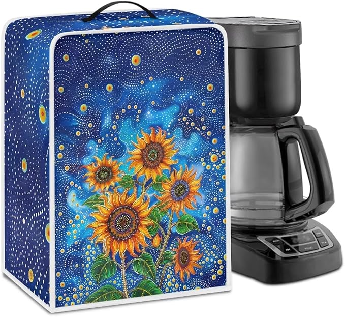 Coffee Machines Covers - Dust Resistant Protective Covers For Coffee Makers, Blender, Mixer, Juice Machine - Dust Proof, Washable Sunflowers Pattern Blue