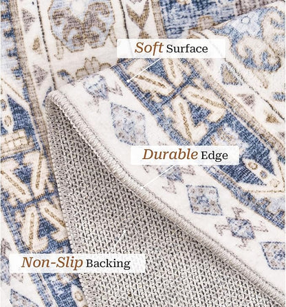 zesthome Washable Round Rug - 5ft Ultra-Thin Circle Area Rugs, Vintage Non-Slip Low Pile Rug for Living Room, Stain Resistant Rug for Bedroom, Entryway, Kitchen, Nursery