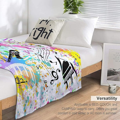 Music Blanket Colorful Graffiti Piano Keys Music Note Modern Abstract Art Print Soft Cozy Lightweight Throw Blanket for Kids Girls Boys Bedroom Living Room Dorm Chair Sofa Travel 50x60in