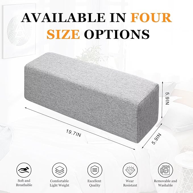 Couch Arm Rest Pillow, Linen Armrest Cushion, High Density Foam Armrest Cushion, Removable & Washable Rectangular Headboard Elbow Support for Armchair Sofa Bed,Light Gray-2pcs,5.9x5.9x19.7
