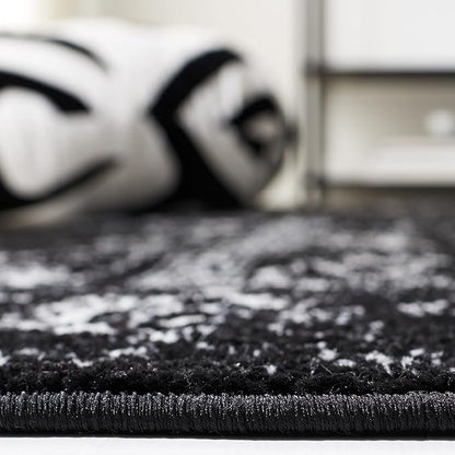 SAFAVIEH Adirondack Collection Area Rug - 4' Square, Black & Ivory, Distressed Vintage Floral Design, Non-Shedding & Easy to Clean, Ideal for Living Room, Bedroom, Dining (ADR109Z)